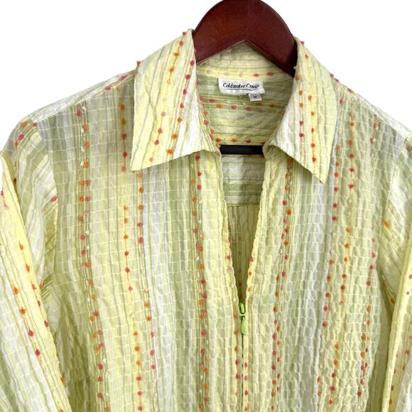 Coldwater Creek Medium Light Green/Yellow Artsy Summer Zip Blouse Shirt Top - Picture 3 of 7